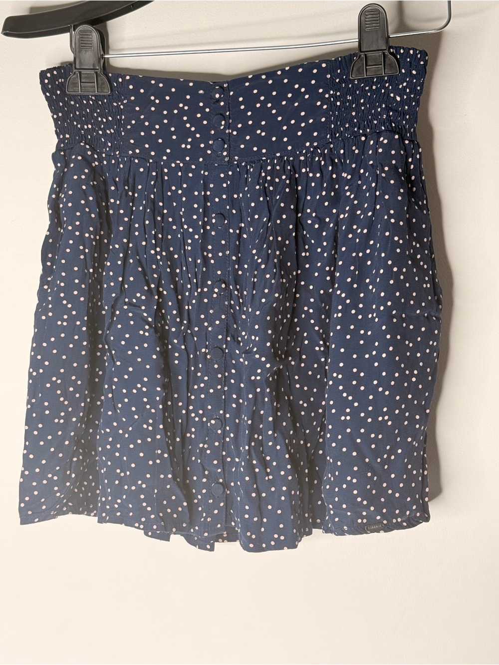 Navy Polka Dot Button-Front Skirt